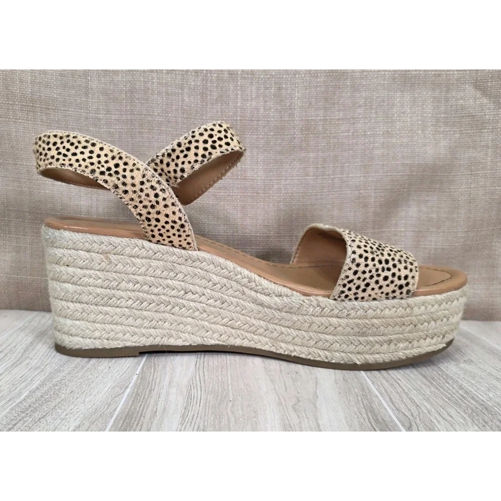 J.Crew AK-128‎ Spotted Leather Espadrille Wedge Sandal Beige Platform Size US 8